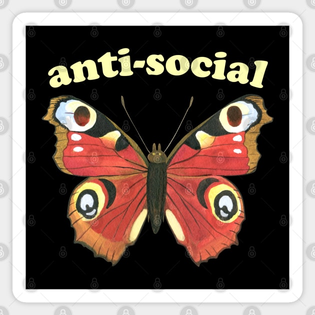 Anti-social butterfly (yellow text) - introverts unite (in their own homes) Sticker by Ofeefee